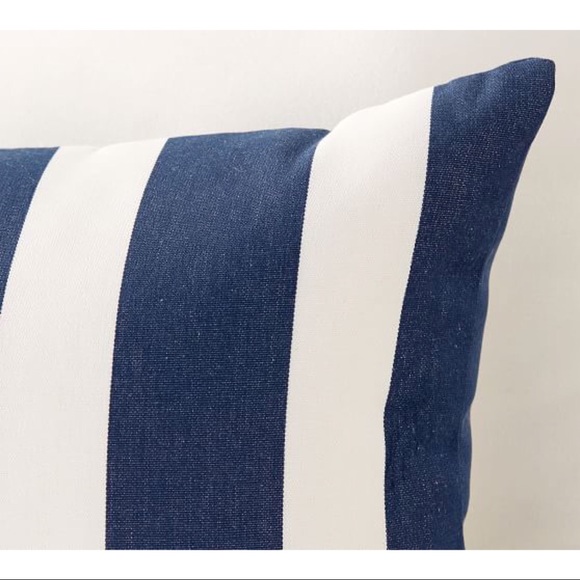 New Pottery Barn Ajay Striped Indoor/Outdoor Lumbar Pillow, Navy Blue Nautical - Picture 4 of 7